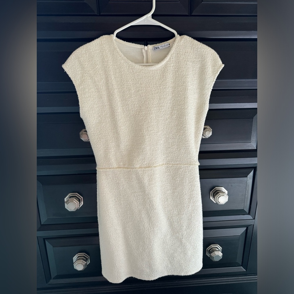 Never Worn White Zara crinkle mini dress